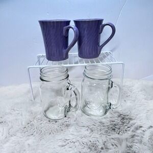 Purple Texture Coffee Mugs & Clear Glass Mason Jar‎ Mug Set of 4